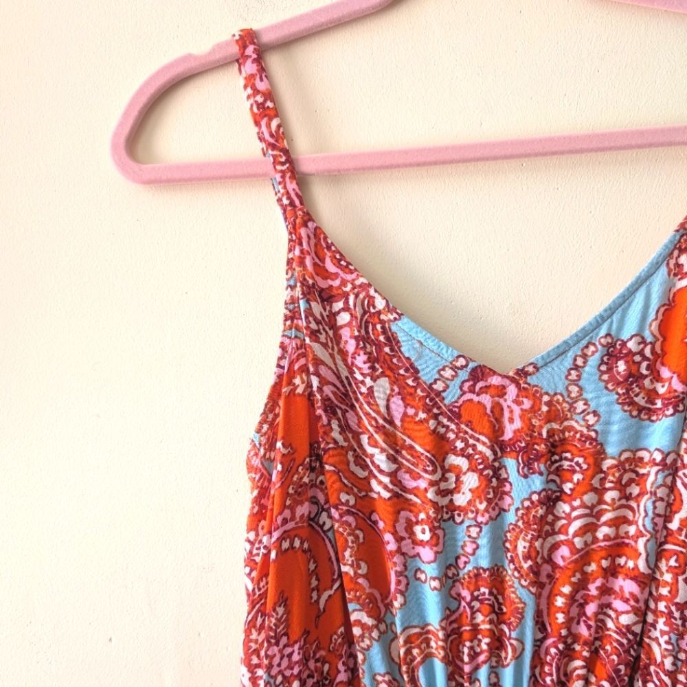 Ivy Street Sleeveless Maxi Sundress Women's Medium Orange Paisley Smocked Waist